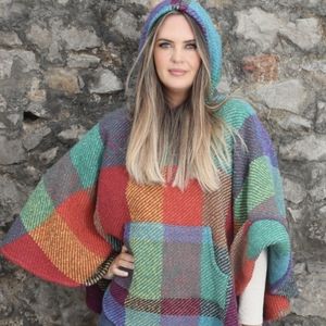 Aran herringbone hooded poncho